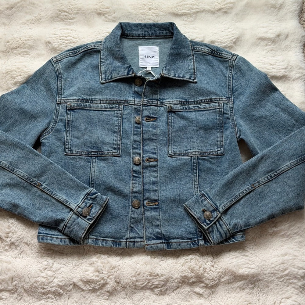 Hudson Cropped Light Wash Denim Trucker Jacket - S (2-4) - Picture 8 of 15